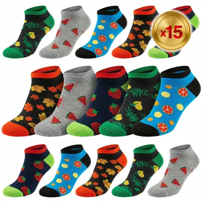 Produktbild von 15 Paar bunte kurze Herrensocken, Größe 44–46
