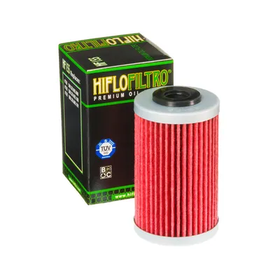 A product shot of an oil filter and its packaging.