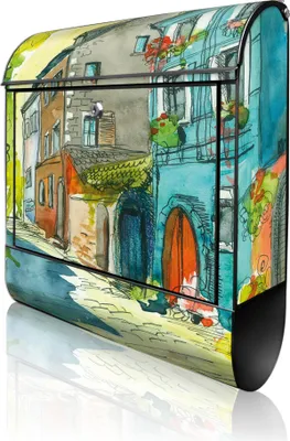 Produktbild von banjado Design Briefkasten Stahl schwarz mit Zeitungsfach pulverbeschichtet "Historischer Stadtkern" 38x46x12,5cm & 2 Schlüssel - Postkasten A4 Einwurf inkl. Montagematerial [BKSCH 11157]