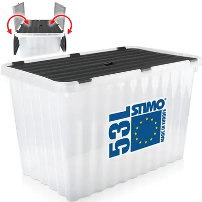 Produktbild von 53L Aufbewahrungsbox mit klappbarem Deckel große Box Kunststoffbox Transparent Kiste