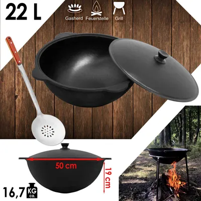 Image de Fonte Kazan 22L ronde NAMANGAN Aluminium Couvercle Marmite de camping Kazan WOK Bouilloire Camping BBQ Asia Mousseuse
