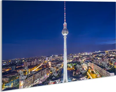 Produktbild von Wallario Schlüsselbrett aus Glas, Motiv: Fernsehturm Berlin bei Nacht, 30 x 20 cm mit 4 Haken