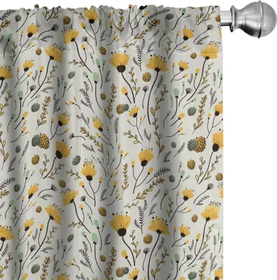 Produktbild von ABAKUHAUS Kindergarten Vorhänge, Gardinen, Gelbe Blumen mit Eicheln und Laub Muster Ökologie Themen Frühling, 2 Stück 75 x 175 cm, Yellow Sea Green Schwarz