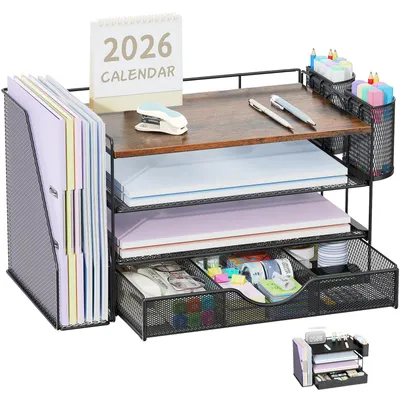 Büro-Organizer aus Holz mit Schublade und Stifthalter