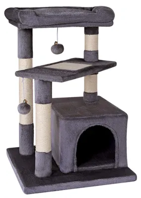 Kratzbaum mit Liegefläche & Höhle, 75 cm, Sisal, Plüsch, dunkelgrau