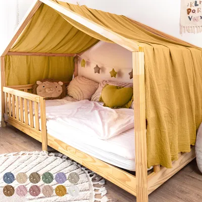 Produktbild von Musselin Hausbett Himmel Kinderzimmer Baumwolle mit Gold