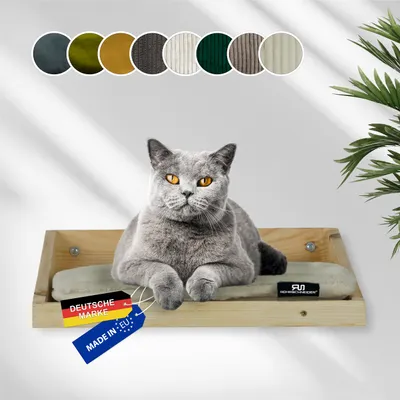Produktbild von Rohrschneider Katzentreppe Wand | EU | Kletterwand Katzen mit waschbarem Kissen o. Stoffeinlage | Kiefernholz | Natur | belastbar bis 30 kg | B 40 x T 28 x H 15 cm | inkl. Montage Material, Farbe:beige, Material:waschbares Kissen Cord Deluxe