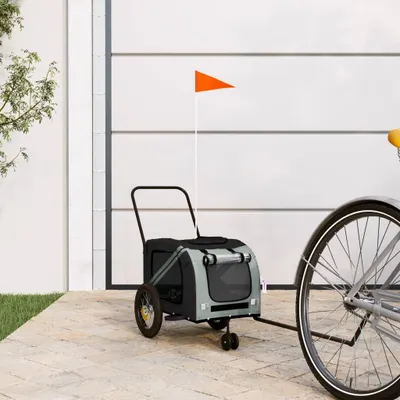 Obrázok produktu pre vidaXL Príves na bicykel Psy Šedá a čierna látka Oxford a žehlička