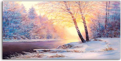 Produktbild von Coloray - Glasbild - 120x60 cm - Wandbild - Glasbilder - Landschafts Weihnachts Wald mit Fluss