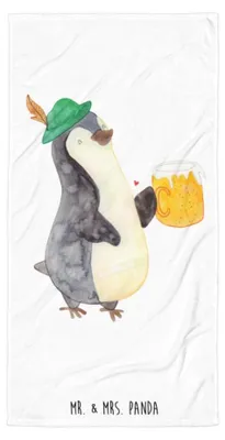 Produktbild von Mr. & Mrs. Panda Handtuch Pinguin Bier - Weiß - Geschenk, Strandtuch, , Duschtuch XL, Beschwippst, Badehandtuch, Duschhandtuch, Großes