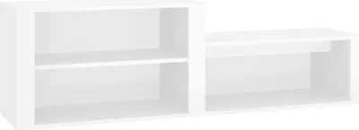 A white, modern shoe cabinet with two compartments.