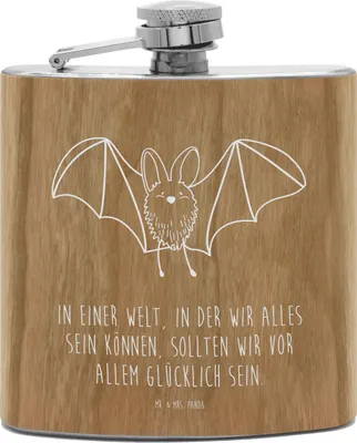 Produktbild von Mr. & Mrs. Panda Flachmann Fledermaus Flügel - Transparent - Geschenk, Holz, taschenflasche, Tiere, Aus Edelstahl, feldflasche, Hip Flask