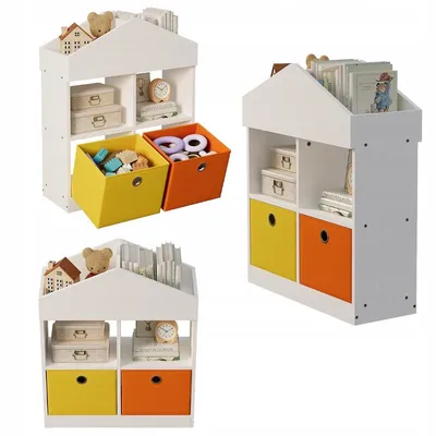 Zdjęcie produktu dla Regał domek na zabawki organizer przegrody szafka książki biały loft 64 cm