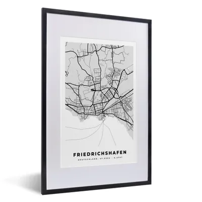 Produktbild von MuchoWow® Gerahmtes Poster Friedrichschafen - Stadtplan - Deutschland - Karte 40x60 cm - Poster mit Schwarzem Bilderrahmen Wandposter Rahmen Foto Bilder - Poster in Rahmen