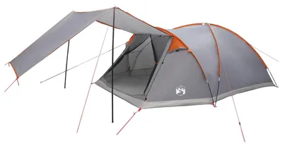 Image de Tente cabane vidaXL, grise et orange, 8 personnes, polyester et acier