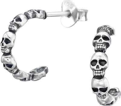 Produktbild von Ohrstecker 925 Sterling Silber Halbcreole Totenköpfe