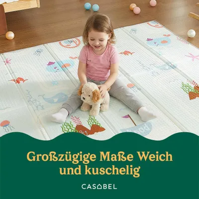 Produktbild von CASABEL Krabbelmatte Baby 180×150 cm, Faltbare, wasserdichte und Dicke Spielmatte mit Ozeanmotiv, weicher Spielteppich für Babys und Kinder, große Krabbeldecke zum bequemen Aufbewahren