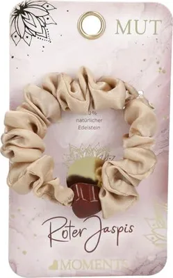 Produktbild von Moments Premium rotbrauner Jaspis Scrunchie mit Bergkristall Herz, braunroter, Natürlicher Edelstein, Haargummi, 1 Stück
