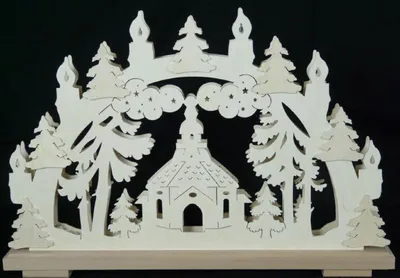 Obrázek produktu pro Svíčkový oblouk s kostelíkem Seiffen a osvětlením ŠxVxH 50x32x7cm NOVINKA