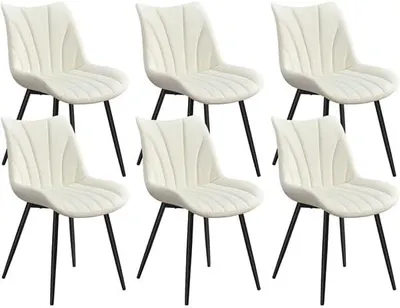 Imagen del producto de Juego de 6 sillas de comedor, sillas tapizadas para comedor con respaldo, ideales para salón, cocina o comedor. Asiento de terciopelo, patas de metal, capacidad de carga de hasta 150 kg. Color: beige