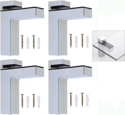 Obrázek produktu pro Dřevěné držáky na skleněné desky, nastavitelné, 4 kusy, vhodné pro desky o tloušťce 3-36 mm, montáž na zeď, vhodné do koupelen