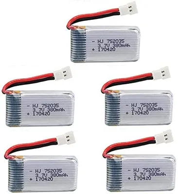 Produktbild von Set mit 5 wiederaufladbaren LiPo Batterien 3.7V 380mAh | Kompatibel mit Hubsan X4 H107c H107d H107L | Lange Lebensdauer und hohe Leistung, Silber