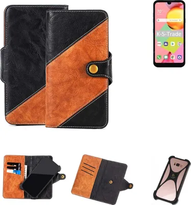 Produktbild von K-S-Trade Handyhülle Schutzhülle Bookstyle Case Wallet-Case kompatibel mit LG Electronics Risio 4 Handy Cover Bumper Klapphülle schwarz hellbraun