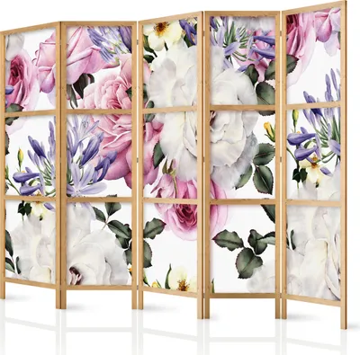 Obrázek produktu pro Japonský květinový paraván 225x172 cm 5dílný šedý