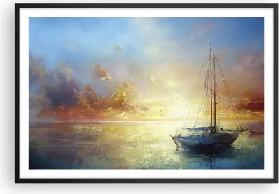 Produktbild von Gerahmtes Poster - Schwarzer Rahmen - Segelboot Westen die Sonne - 91,5x61 cm - Wand Bild - Wanddeko - Wandbilder - Wandposter - Bilderrahmen - Bilder - Kunstdruck - Wandbild - P2BAA91x61-4145