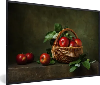 Produktbild von MuchoWow® Gerahmtes Poster Rustikal - Apfel - Obst - Rot - Korb - Stilleben 30x20 cm - Poster mit Schwarzem Bilderrahmen Wandposter Rahmen Foto Bilder - Kunstdruck - Bild-Poster