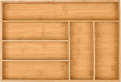 Obrázek produktu pro Organizér na příbory - 6 přihrádek - Bambus - Malý organizér na příbory - Vložka do zásuvky - Kuchyň - 5 x 44,5 x 30 cm - Přírodní barva