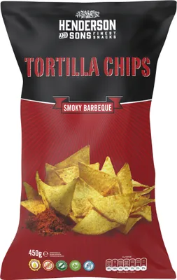 Produktbild von Henderson and Sons Smoky Barbeque Tortilla Chips glutenfrei 450g