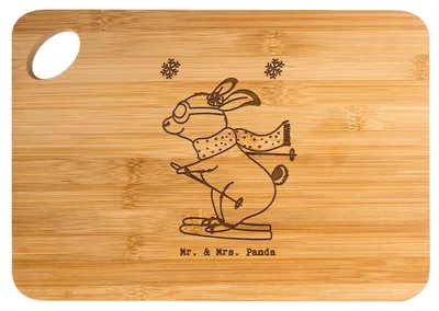 Produktbild von Mr. & Mrs. Panda Schneidebrett Hase Skifahren - Transparent - Geschenk, Frühstücksbrett, Ski fahren, Skisport, Skiwettbewerb, Skirennen, Holzbrett, Frühstücksbrettchen