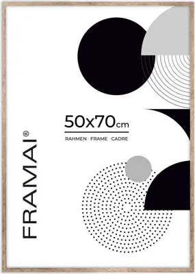 Image de FRAMAI® Cadre photo, 50x70 cmCadre en bois naturel, cadre en bois véritable, cadre avec plexiglas incassable, accroche et présentoir