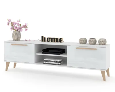 Produktbild von TV-Lowboard Fernsehschrank KING STEHEND MIT GRIFFEN Weiß Matt/Weiß Hochglanz 120cm
