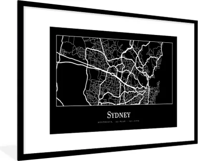 Produktbild von MuchoWow® Gerahmtes Poster Karte - Sydney - Stadtplan 90x60 cm - Poster mit Schwarzem Bilderrahmen Wandposter Rahmen Foto Bilder - Wanddekoration - Fotos