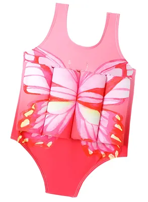 Produktbild von Baby-Badeanzug mit Schwimmern Größe 110 - Rosa Schmetterling