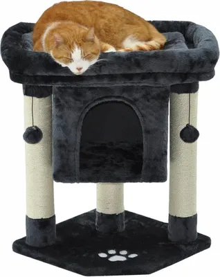 Produktbild von Katzen Kratzbaum 61 cm - grau mit großem Liegeplatz und Katzenhöhle