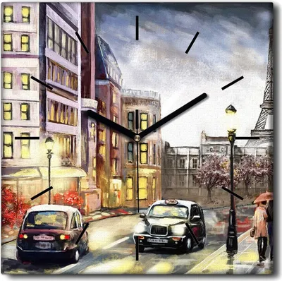 Produktbild von Coloray Uhr auf Leinwand 30x30 cm Wand Uhr Dekoration Wohnzimmer Segeltuch schwarze Hände -Paris France City.