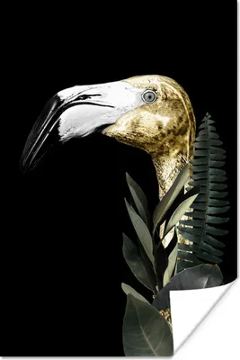 Produktbild von MuchoWow® Poster Flamingo - Gold - Schwarz 80x120 cm - Papierdruck