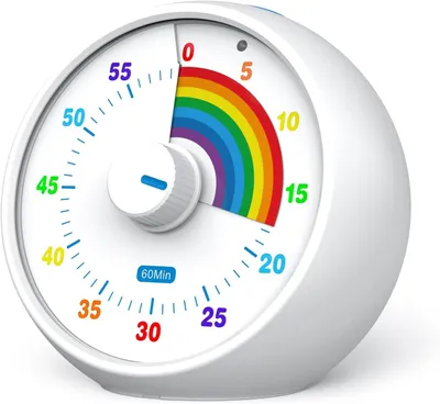 Produktbild von Visueller Timer für Kinder, 60-Minuten Countdown für Klassenzimmer Büro Küche, Schreibtisch Kinder Zeitmana gement Tools mit leisem Betrieb, Pomodoro Timer Regenbogenmuster (Weiß)