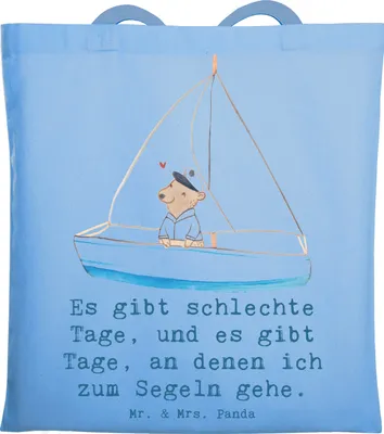 Produktbild von Mr. & Mrs. Panda Shopping Tasche Bär Segeln - Sky Blue - Geschenk, Laptoptasche, Segeltörn, Yachtclub, dokumententasche, Tote Bag, Büchertasche, Segelschule, Segelboot