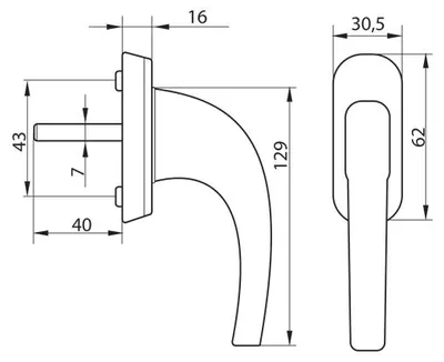 Obrázek produktu pro Hoppe Okenní klička Toulon secustic F9 ocel/N10A, 7/32-42mm, M5x45+50, 45°