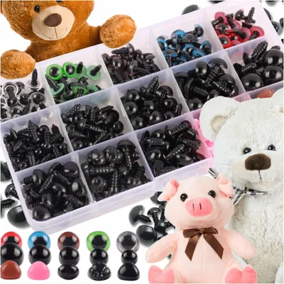 Produktbild von Craft Sicherheitsaugen & Nasen Set 560 Stück – 6-14mm – Kunststoff Augen für Kuscheltiere, Puppen & DIY Bastelprojekte – Inklusive Etui