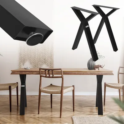Zdjęcie produktu dla ML-Design 2 nogi stołu, W50xH72 cm, prowadnice w kształcie litery X, stal malowana proszkowo, czarny, industrialny design, podstawa sań do stołu jadalnego/biurka