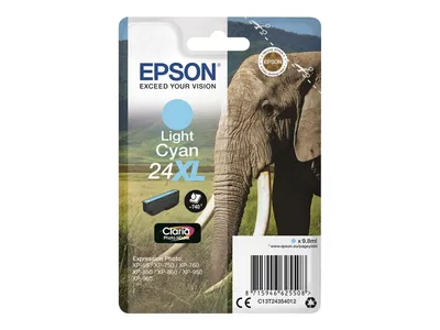Produktbild von Epson Elephant 24XL Elefant Claria Photo HD Single Light Cyan Tinte, High (L) Yield, Cyan, Tinte auf Pigmentbasis, 9,8 ml, 1 Stück(e), Einzelpackung
