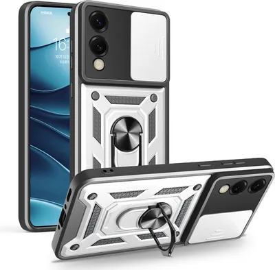 Produktbild von Outdoor Panzer Hülle für Samsung Galaxy S25 Edge mit Kameraschutz Ringhalter in Silber