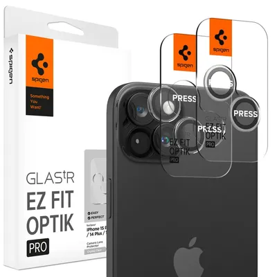 Obrázek produktu pro Spigen GLAS.tR EZ Fit Optik Pro, Apple, iPhone 15 / 15 Plus / 14 / 14 Plus, Odolné proti poškrábání, Průhledná, 2 kusů