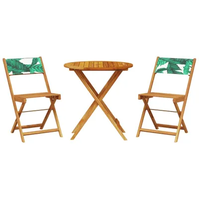 Produktbild von 3-tlg. Bistro-Set Blattmuster Stoff und Massivholz