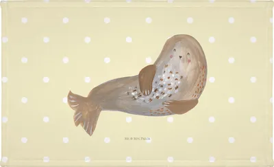 Produktbild von Mr. & Mrs. Panda Handtuch Robbe Lachen - Gelb Pastell - Geschenk, Ostsee, Lustige Sprüche, Nordsee, baumwolle, Flauschtuch, Robben, frottierhandtuch, 50x100, Strand